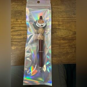 Coffee-Themed Brown Pen with Latte Charm Handmade